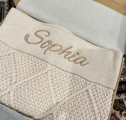 Diamond Design Personalised Baby Blanket - Beige