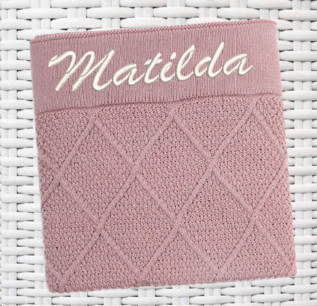 Diamond Design Personalised Baby Blanket - Dusty Rose